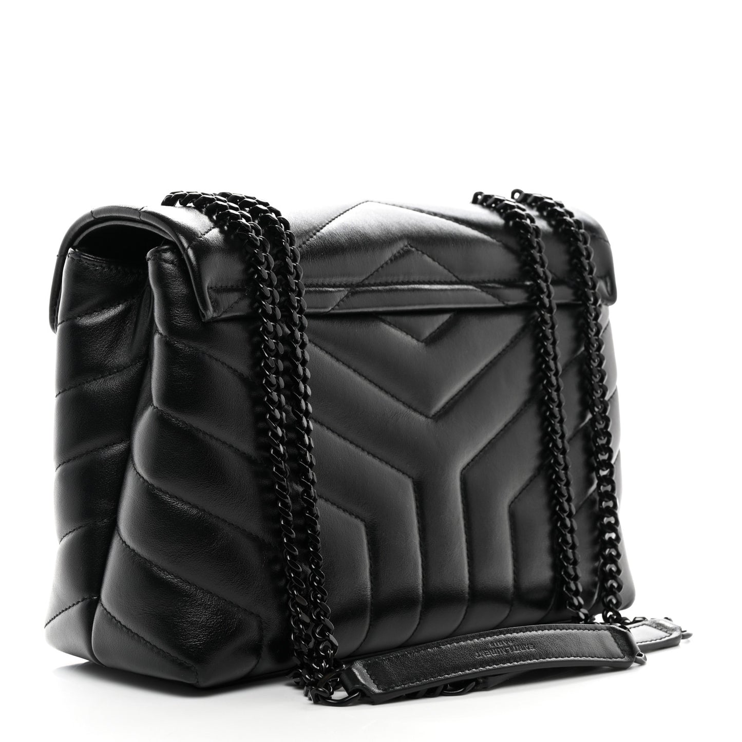 Calfskin Y Quilted Monogram Monochrome Small Loulou Chain Satchel Black