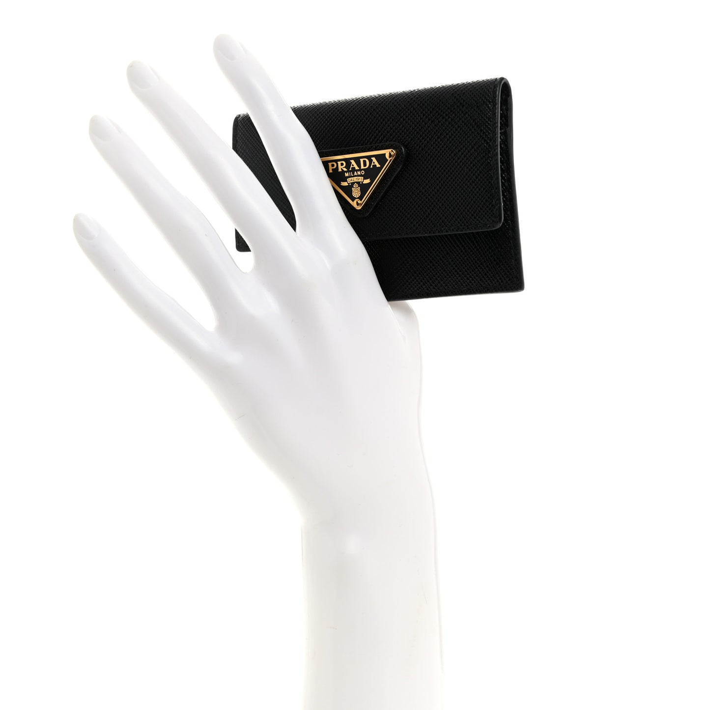 Saffiano Triangle Bi-Fold Card Holder Wallet Black