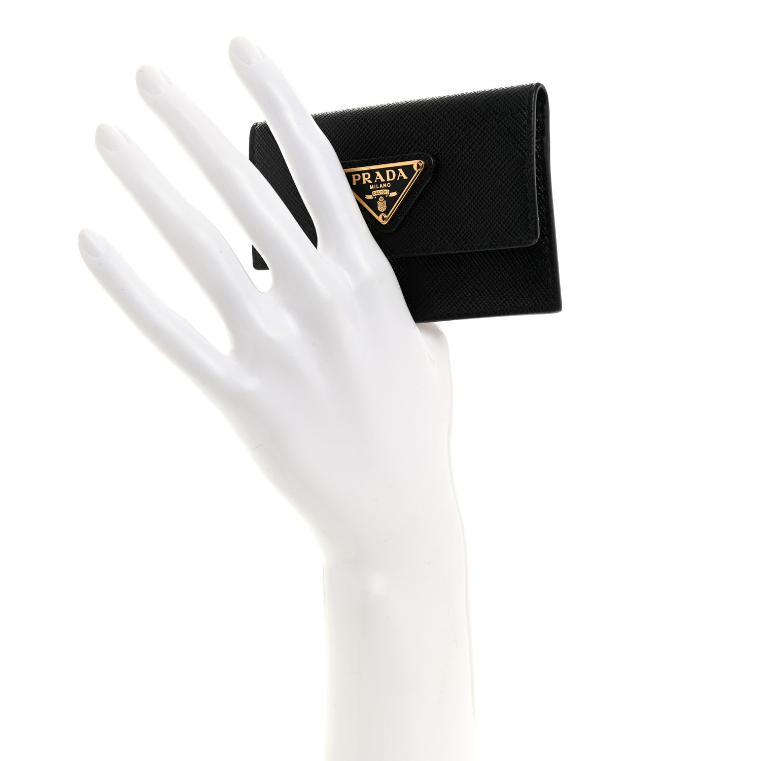 Prada Saffiano Triangle Bi-Fold Card Holder Wallet Black 2 of 8