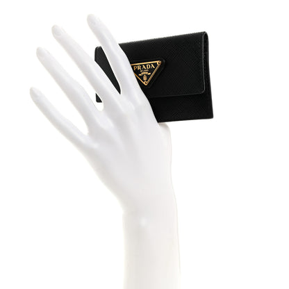 Prada Saffiano Triangle Bi-Fold Card Holder Wallet Black 2 of 8