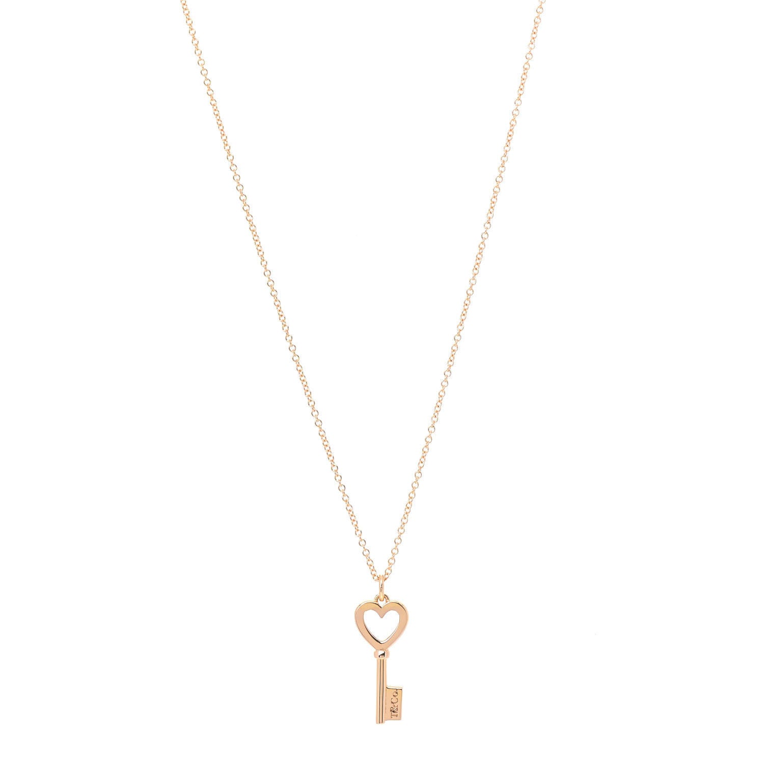 Tiffany 18K Rose Gold Mini Heart Key Pendant Necklace 1 of 6