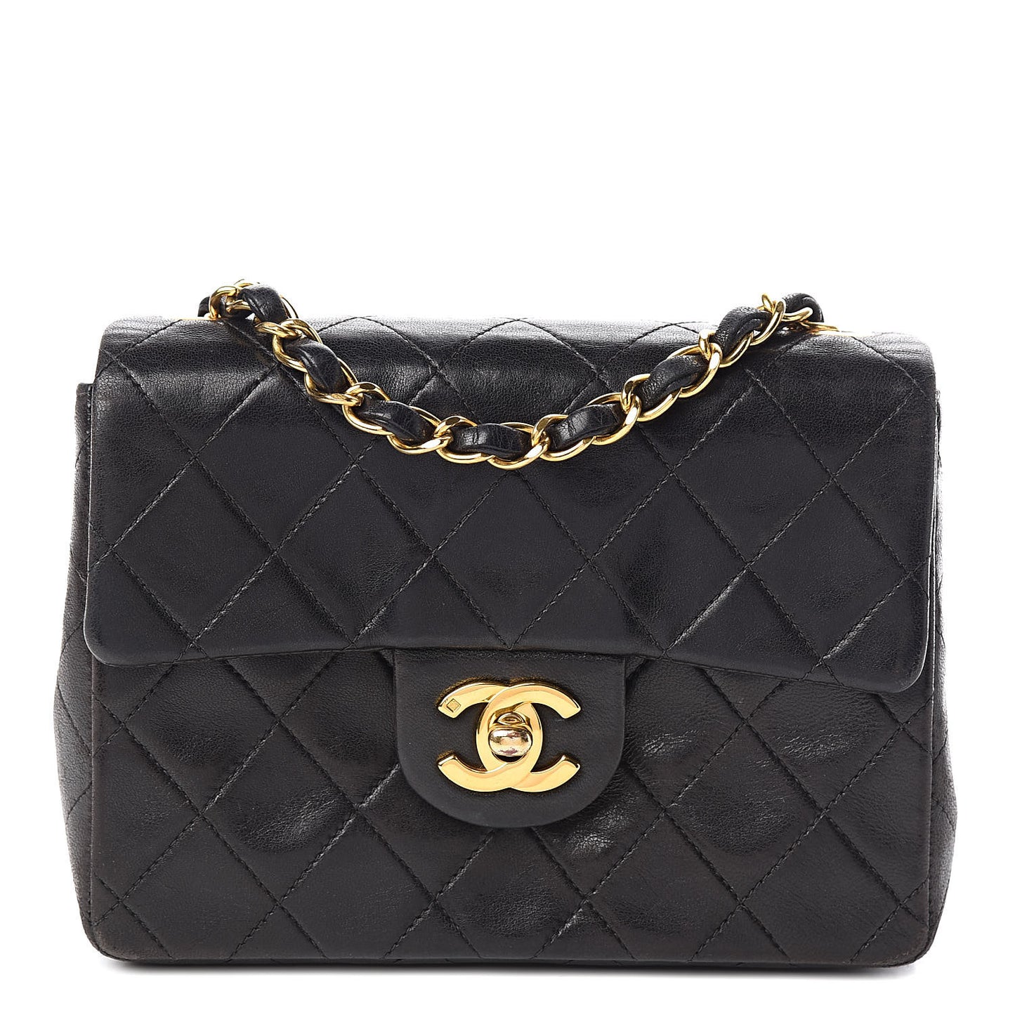 Lambskin Quilted Mini Square Flap Bag Black