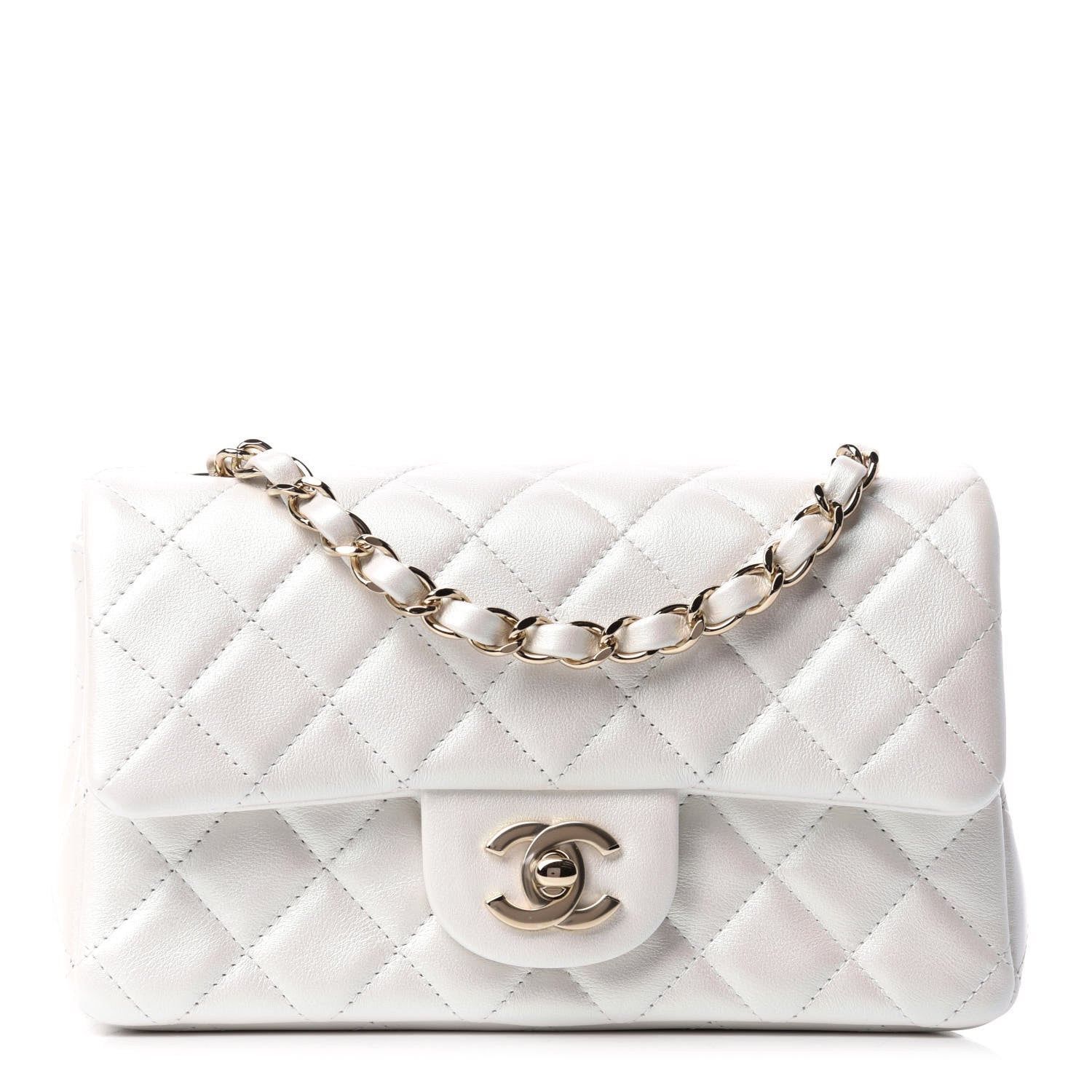 Chanel Iridescent Calfskin Quilted Mini Rectangular Flap White 1 of 11