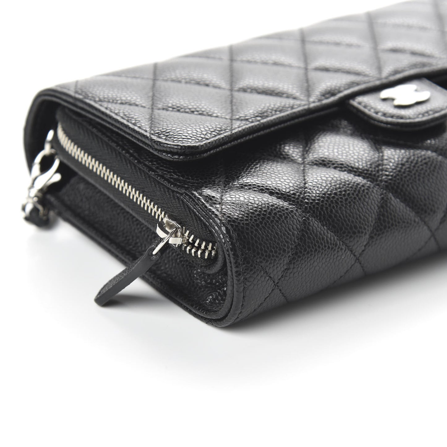 Caviar Quilted Wallet on Removable Chain Black