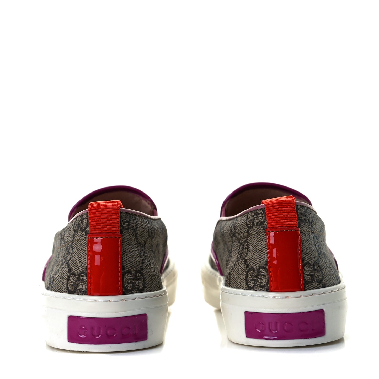 GG Supreme Monogram Womens Slip On Sneakers 35 Beige Ebony New Rosette Carmine Rose Sun Orange