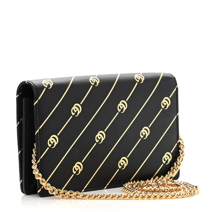 Gucci Calfskin Diagonal GG Mini Chain Wallet Black Gold 3 of 11