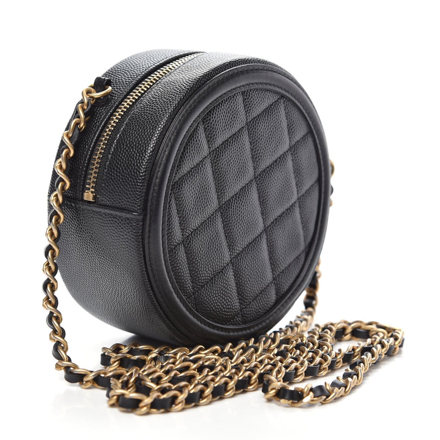 Caviar Quilted Round Filigree Crossbody Black