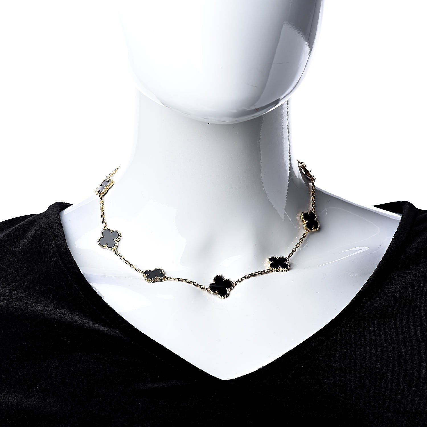 Van Cleef & Arpels 18K Yellow Gold Black Onyx 10 Motifs Vintage Alhambra Necklace 2 of 6