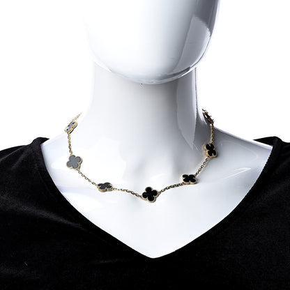 Van Cleef & Arpels 18K Yellow Gold Black Onyx 10 Motifs Vintage Alhambra Necklace 2 of 6