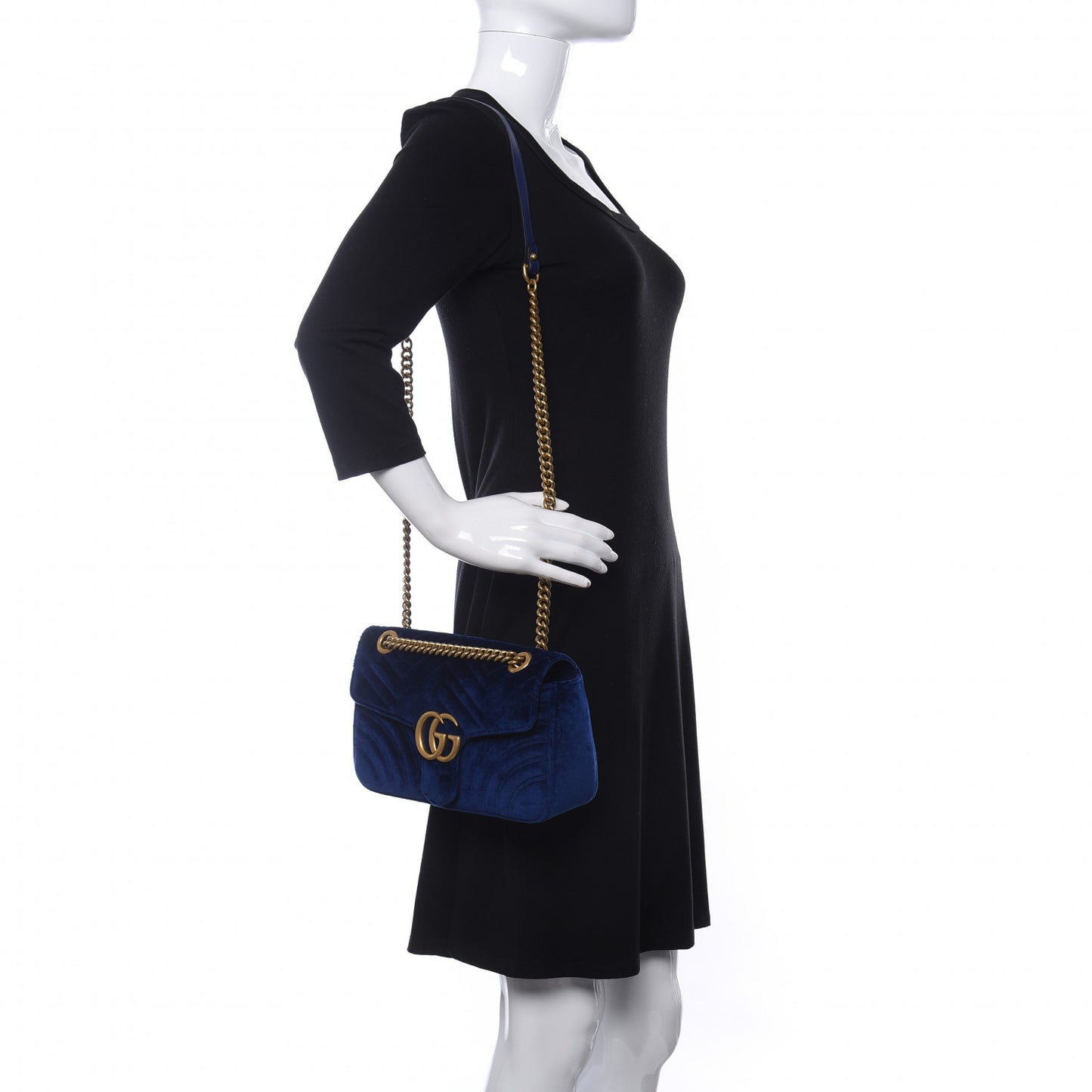 Velvet Matelasse Small GG Marmont Shoulder Bag Cobalt Blue