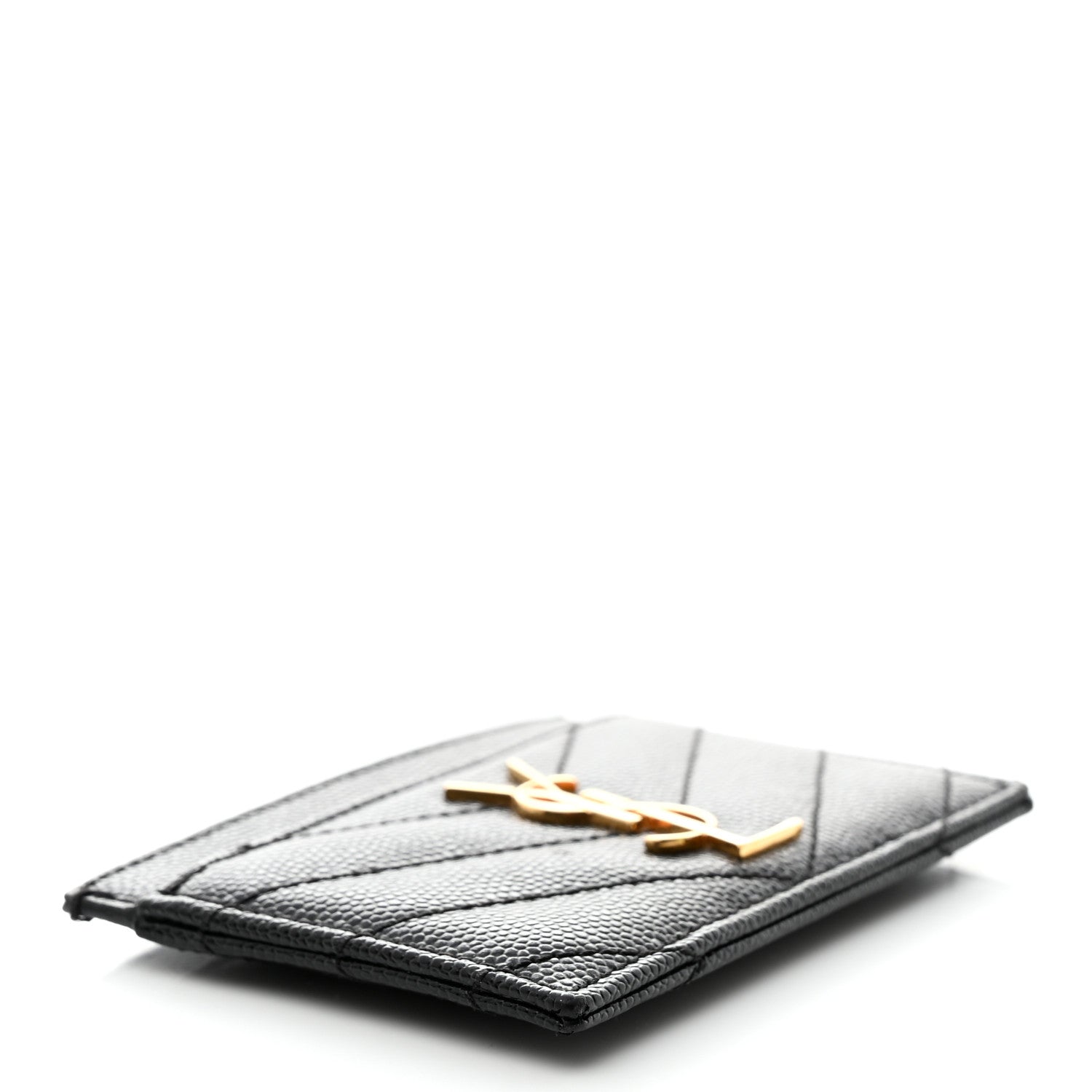 Saint Laurent Grain De Poudre Matelasse Chevron Monogram Credit Card Case Black 4 of 7