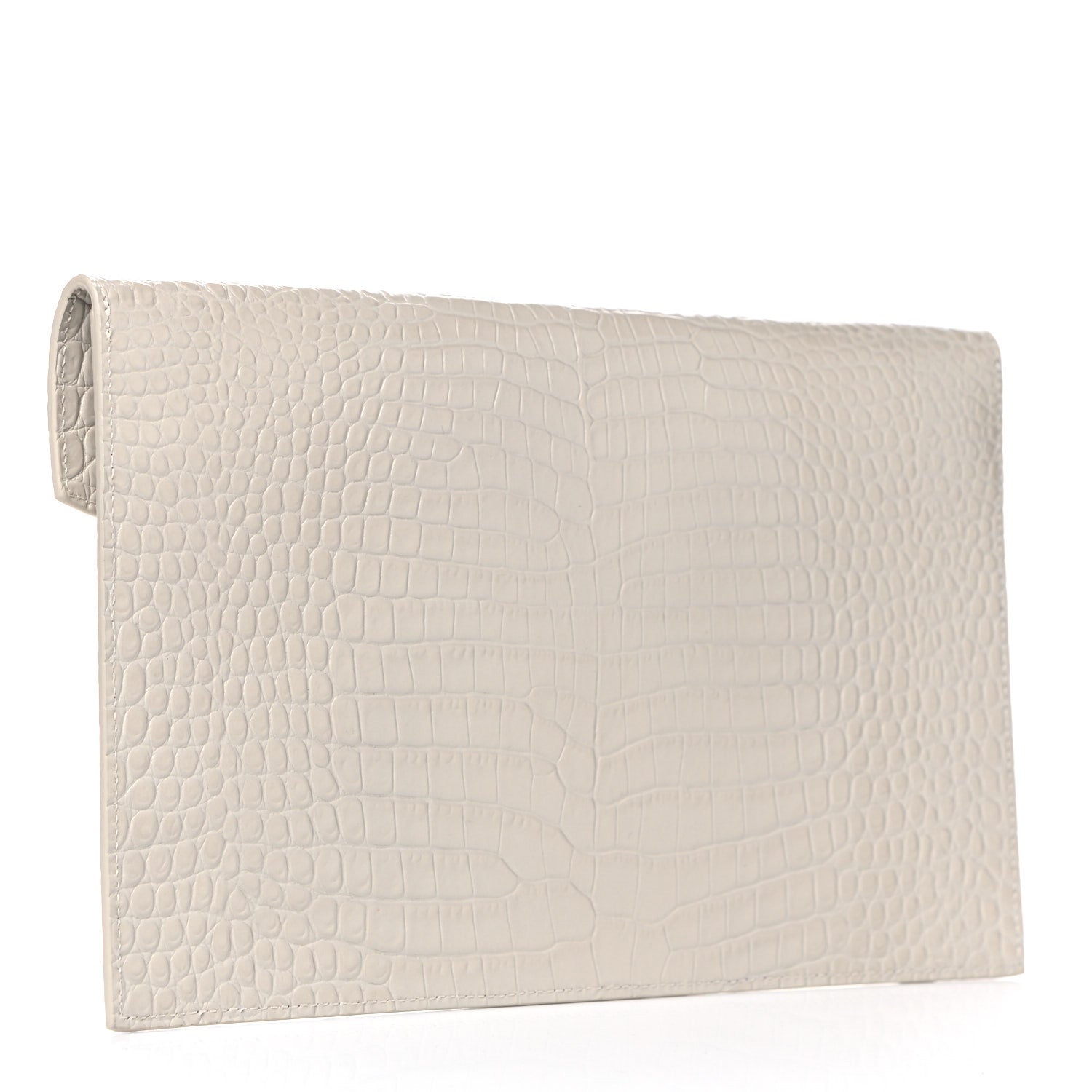 Saint Laurent Calfskin Crocodile Embossed Uptown Monogram Pouch Crema Soft 4 of 10