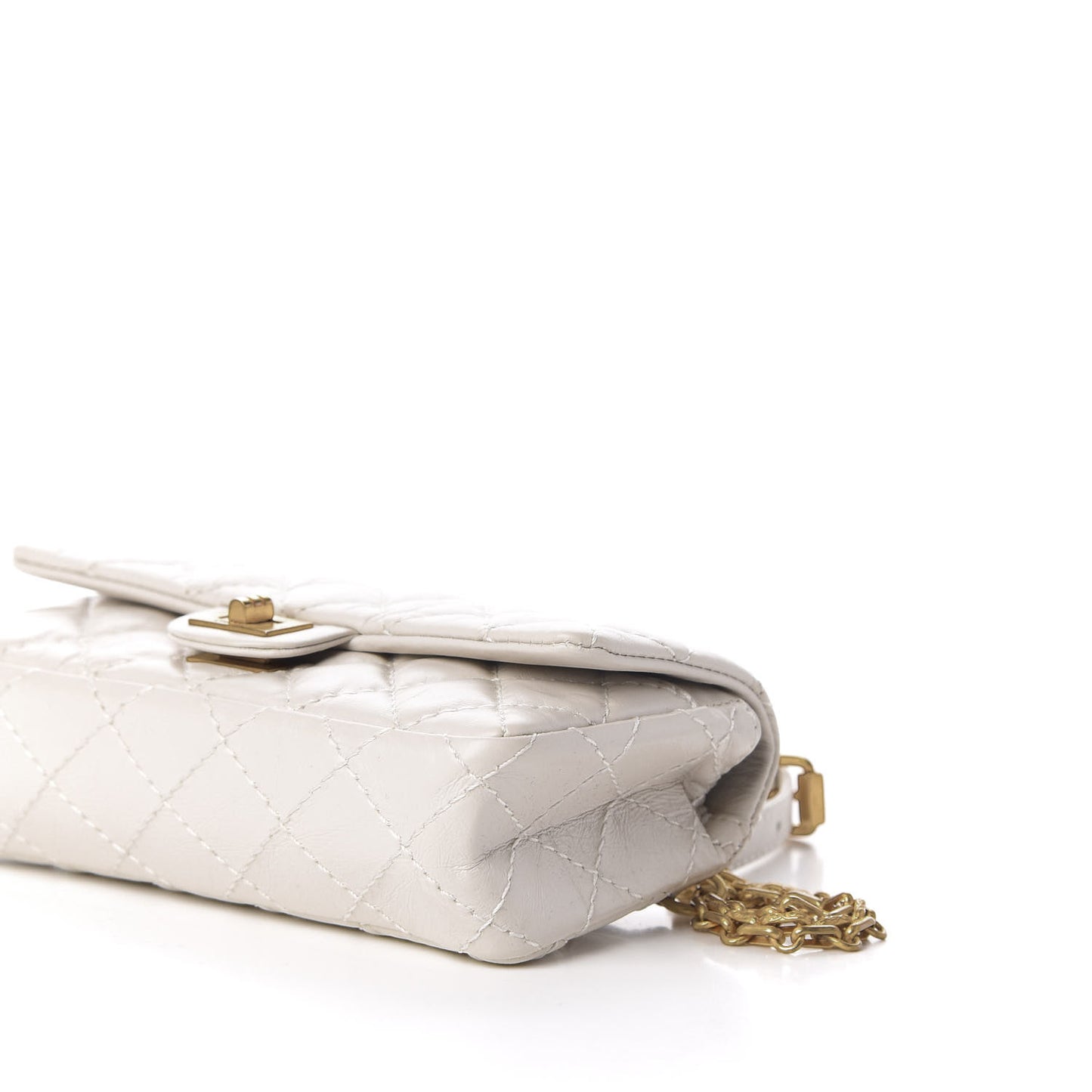 Aged Calfskin Quilted 2.55 Reissue Flap Belt Bag White