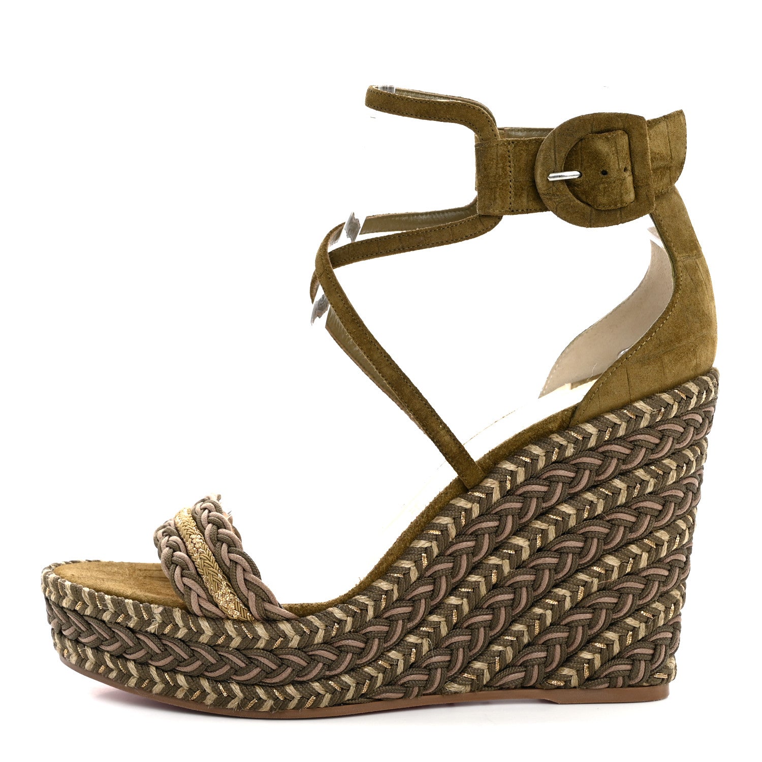 Christian Louboutin Tresse Veau Velours Bodrum 110 Wedge Sandals 41 Green Tea 1 of 12