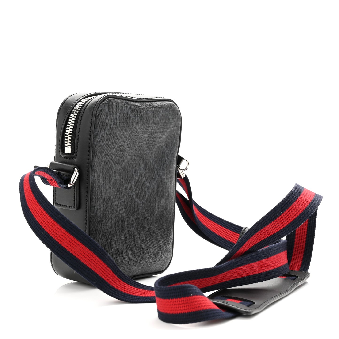 GG Supreme Monogram Appia Calfskin Web Messenger Bag Black Grey