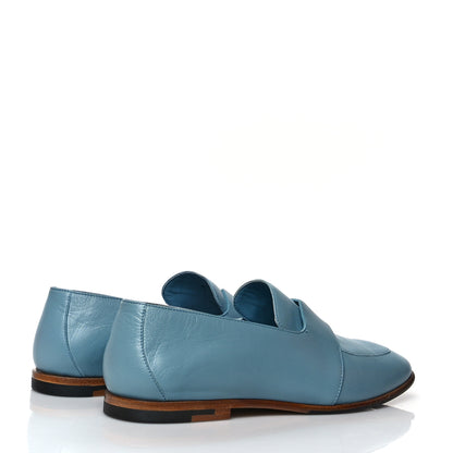 Hermes Goatskin Womens Ancora Moccasin Loafers 37 Bleu Dorset 4 of 11
