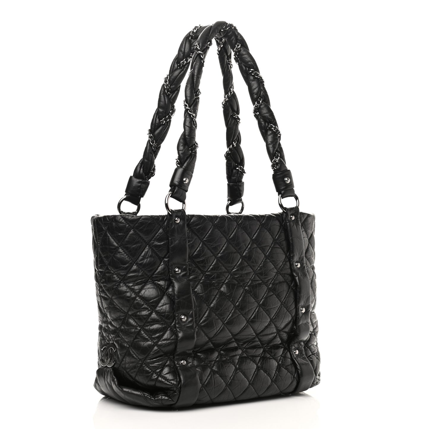 Distressed Lambskin Vintage Ligne Lady Braid Tote Black