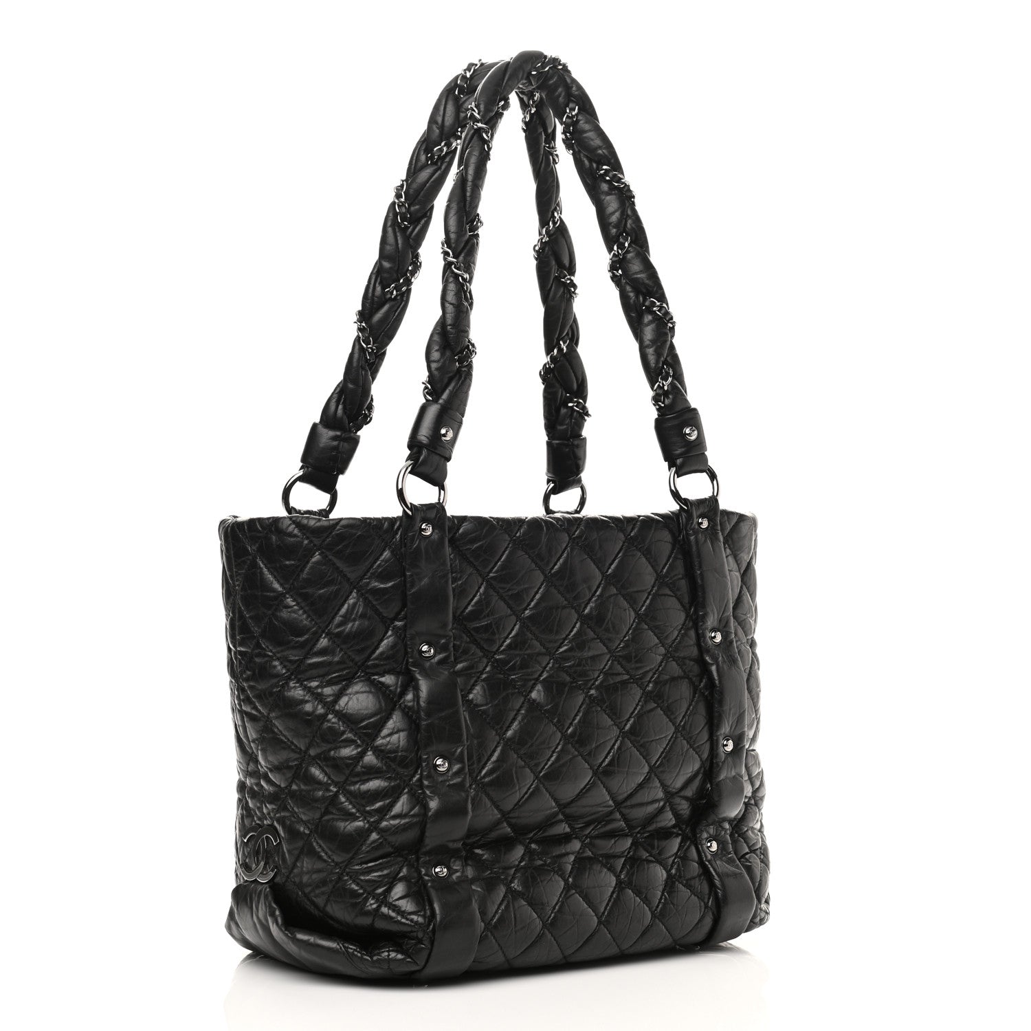Chanel Distressed Lambskin Vintage Ligne Lady Braid Tote Black 2 of 9