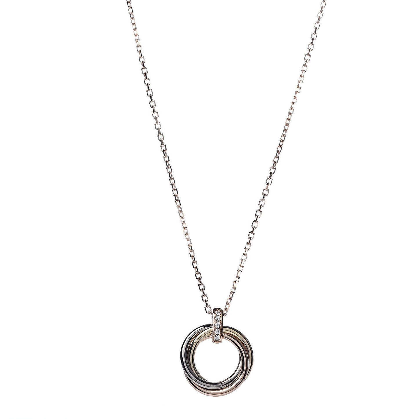 18K Pink White Yellow Gold Diamond Trinity Pendant Necklace