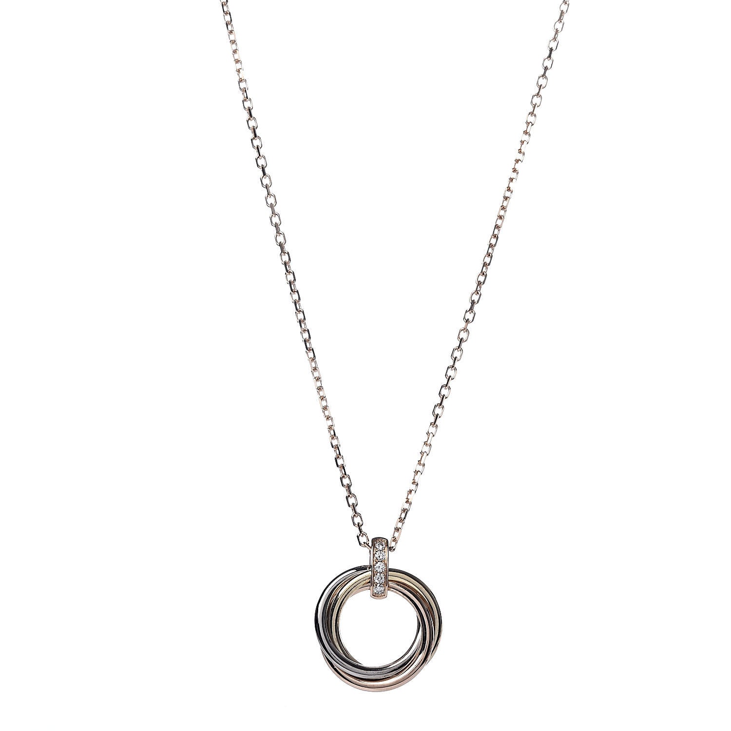 Cartier 18K Pink White Yellow Gold Diamond Trinity Pendant Necklace 1 of 5