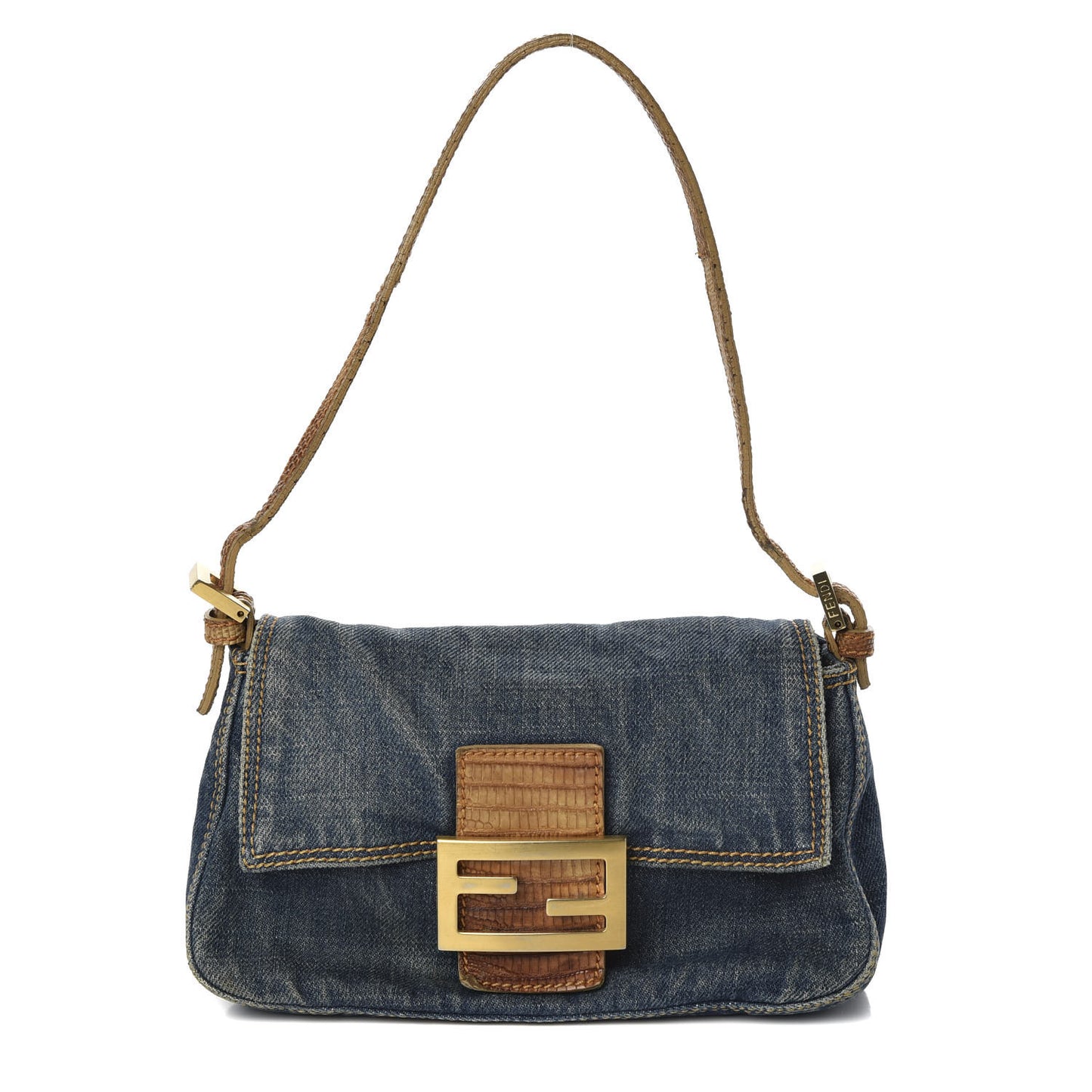 Denim Lizard Mini Mama Baguette Blue