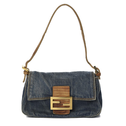 Fendi Denim Lizard Mini Mama Baguette Blue 1 of 10