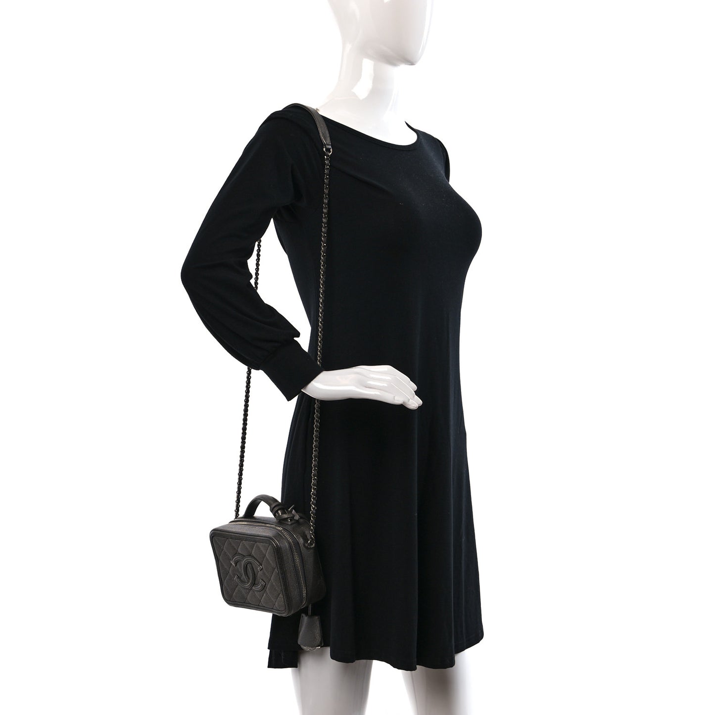 Caviar Quilted Small CC Filigree Vanity Case Dark Grey