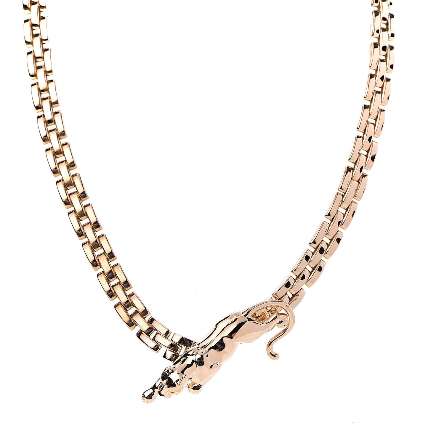 18K Yellow Gold Emerald Black Onyx Maillon Panthere Collar Necklace