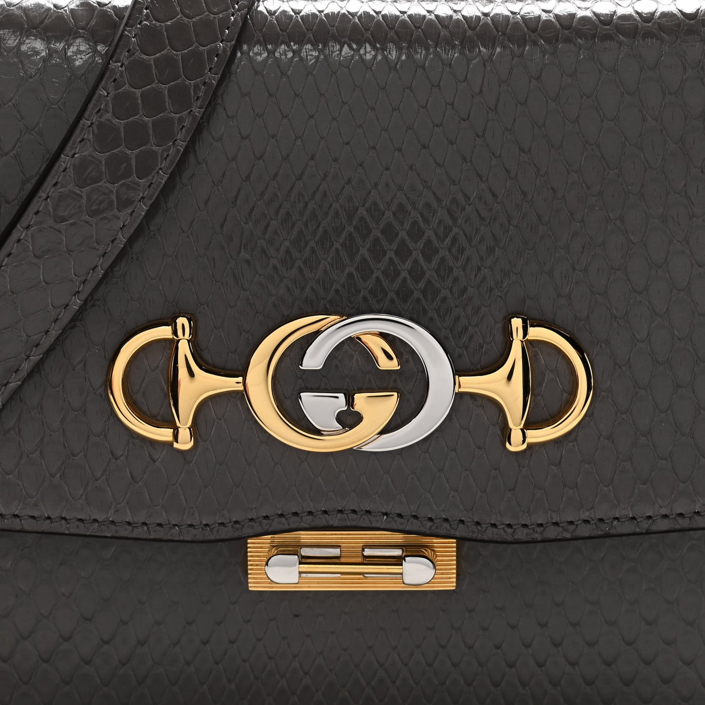 Calfskin Snake Embossed Small Zumi Shoulder Bag Dusty Grey