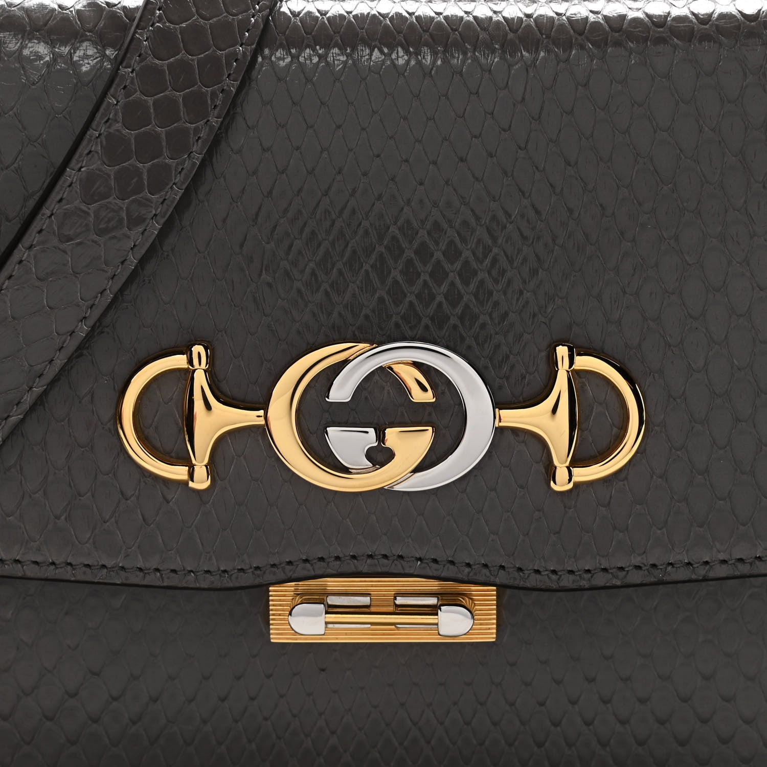 Gucci Calfskin Snake Embossed Small Zumi Shoulder Bag Dusty Grey 10 of 12