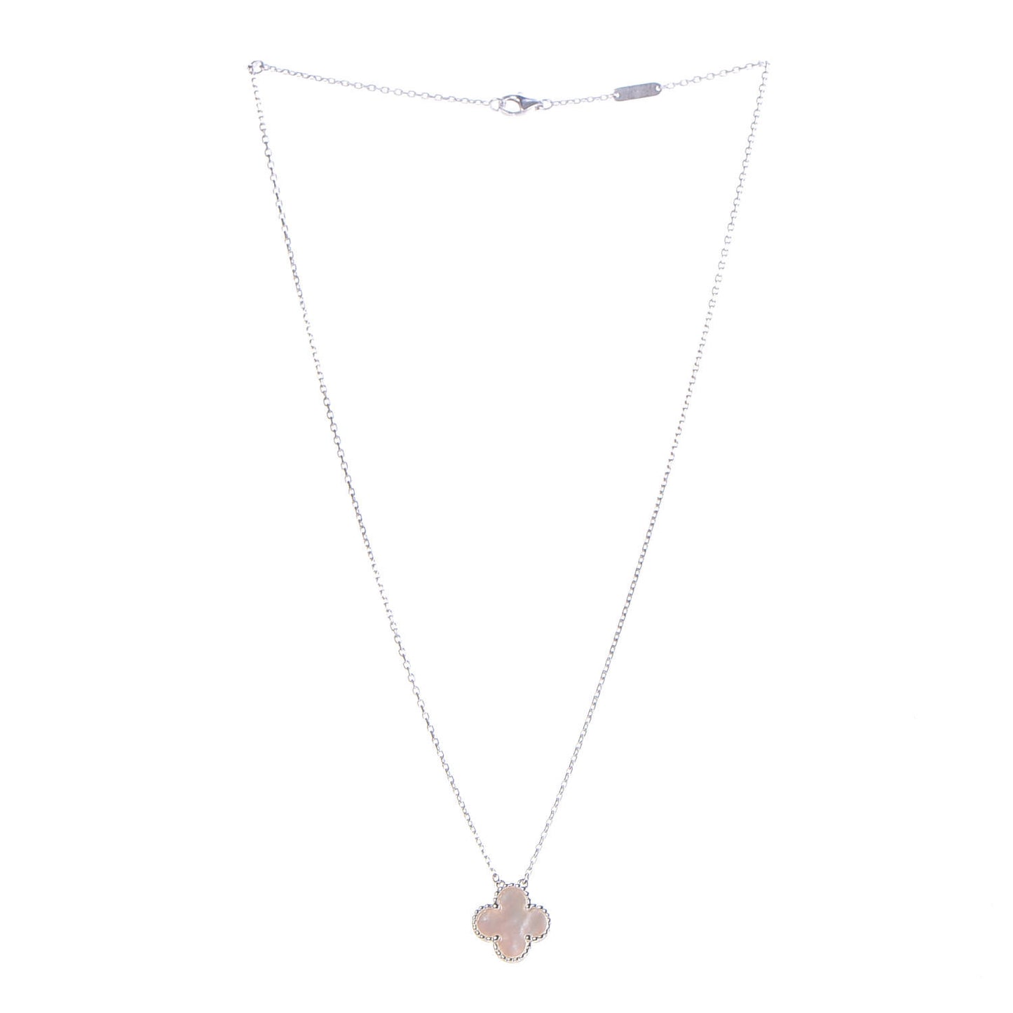 18K White Gold Mother of Pearl Vintage Alhambra Pendant Necklace