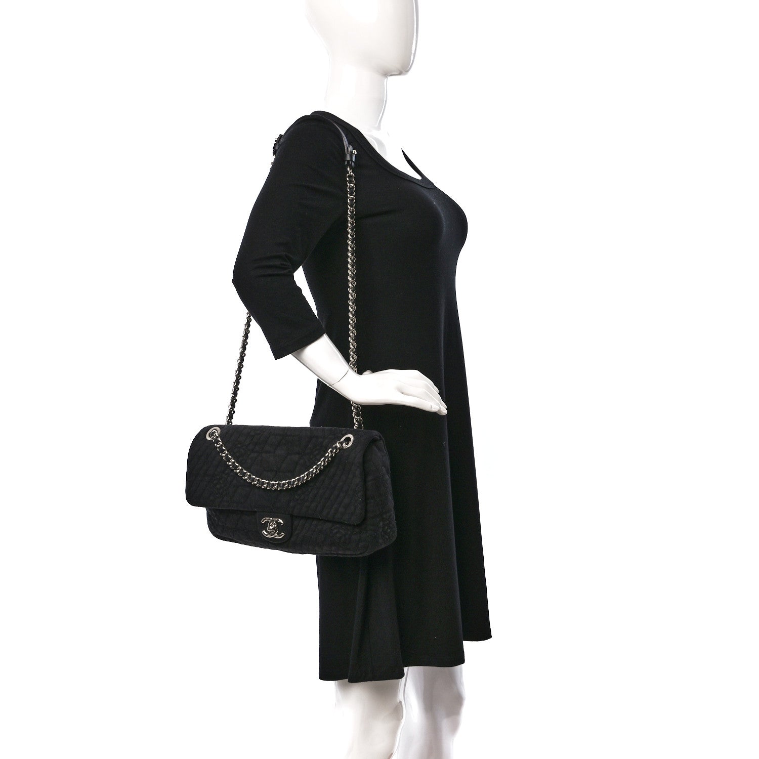 Chanel Denim Camellia Embroidered Large Flap Black 2 of 9