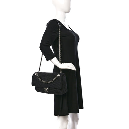 Chanel Denim Camellia Embroidered Large Flap Black 2 of 9