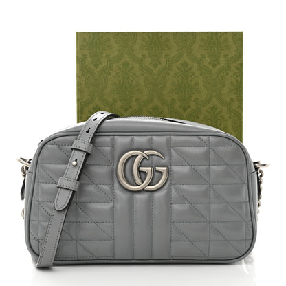 Gucci Calfskin Matelasse Aria Small GG Marmont Chain Shoulder Bag Deep Grey 3 of 15