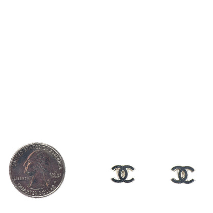 Chanel Enamel CC Stud Earrings Black Gold 2 of 3