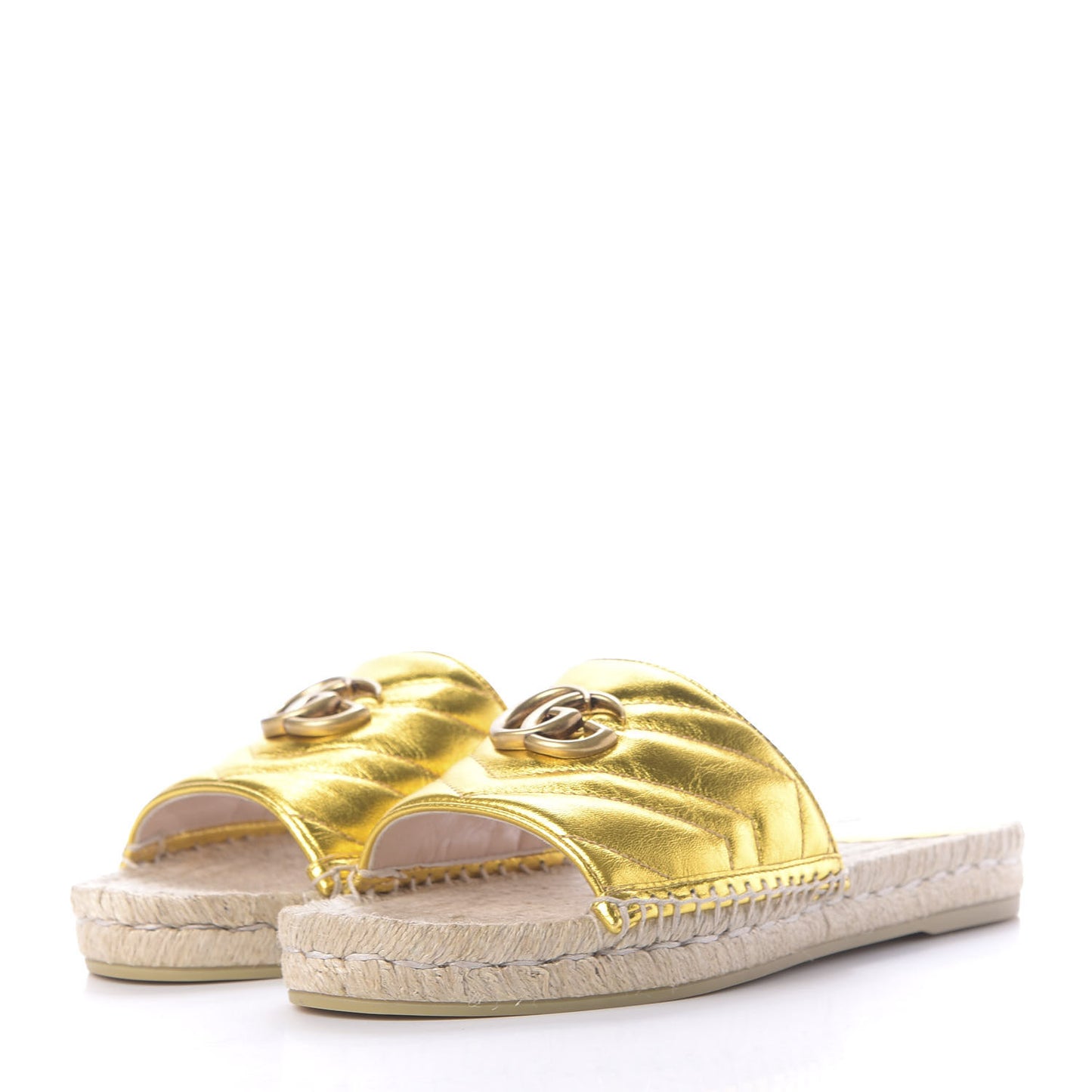 Metallic Nappa Matelasse GG Marmont Espadrille Slide Sandals 41 Oro