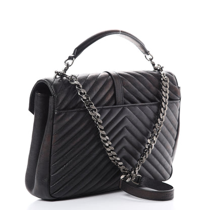 Saint Laurent Sheepskin Matelasse Chevron Monogram Large College Satchel Black 2 of 12