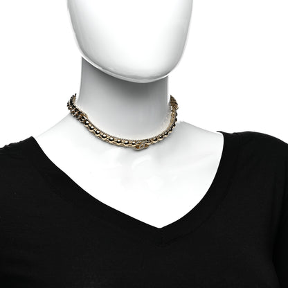 Chanel Metal Crystal Bead Chain Link CC Choker Necklace Gold 2 of 4