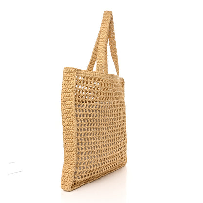 Prada Yarn Raffia Effect Crochet Logo Embroidered Tote Bag Naturale 3 of 10