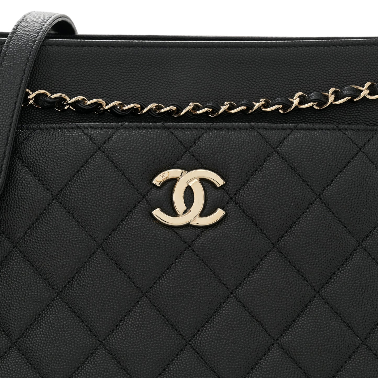 Caviar Quilted In Out Flap Shopping Tote Black