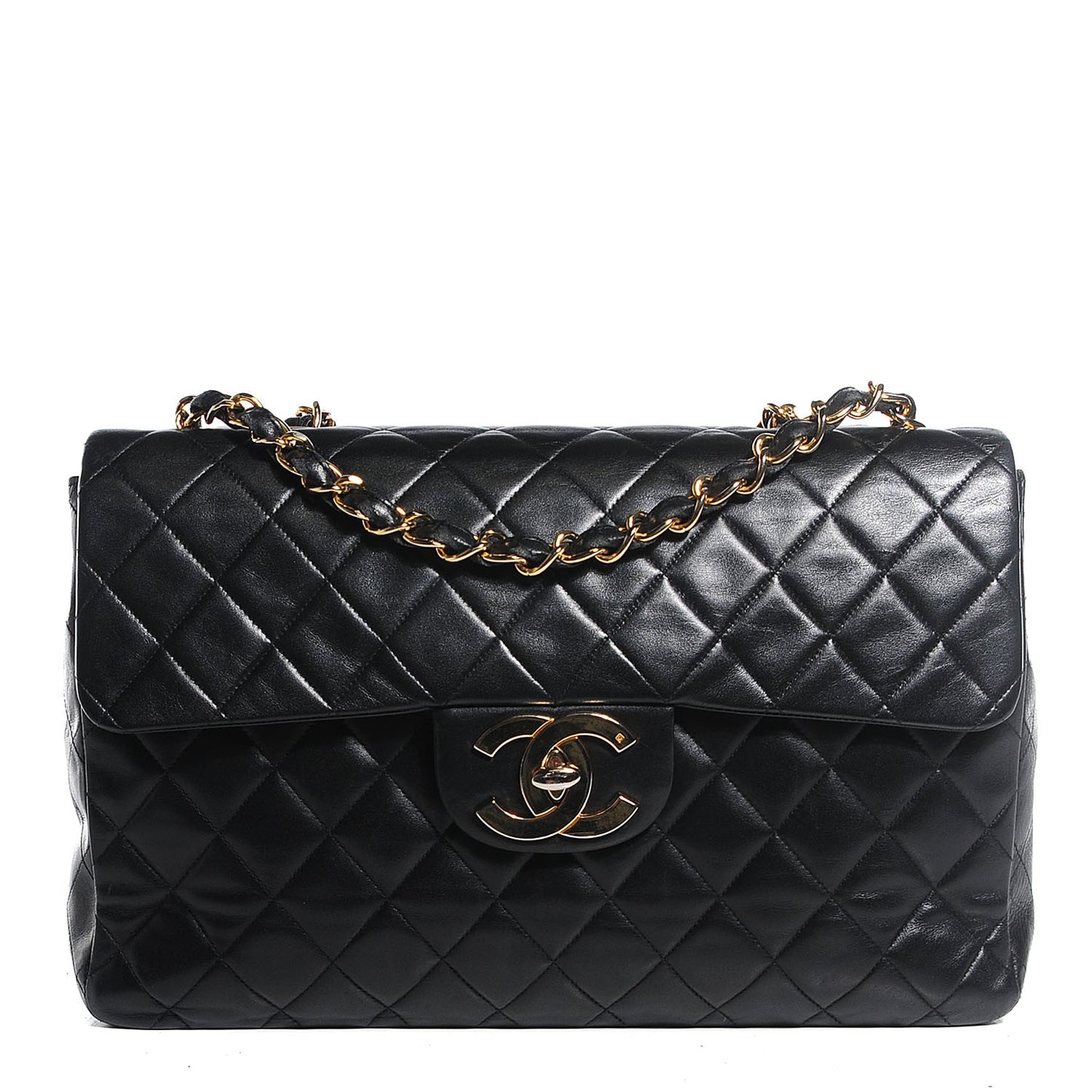 Lambskin Quilted XL Jumbo Flap Black