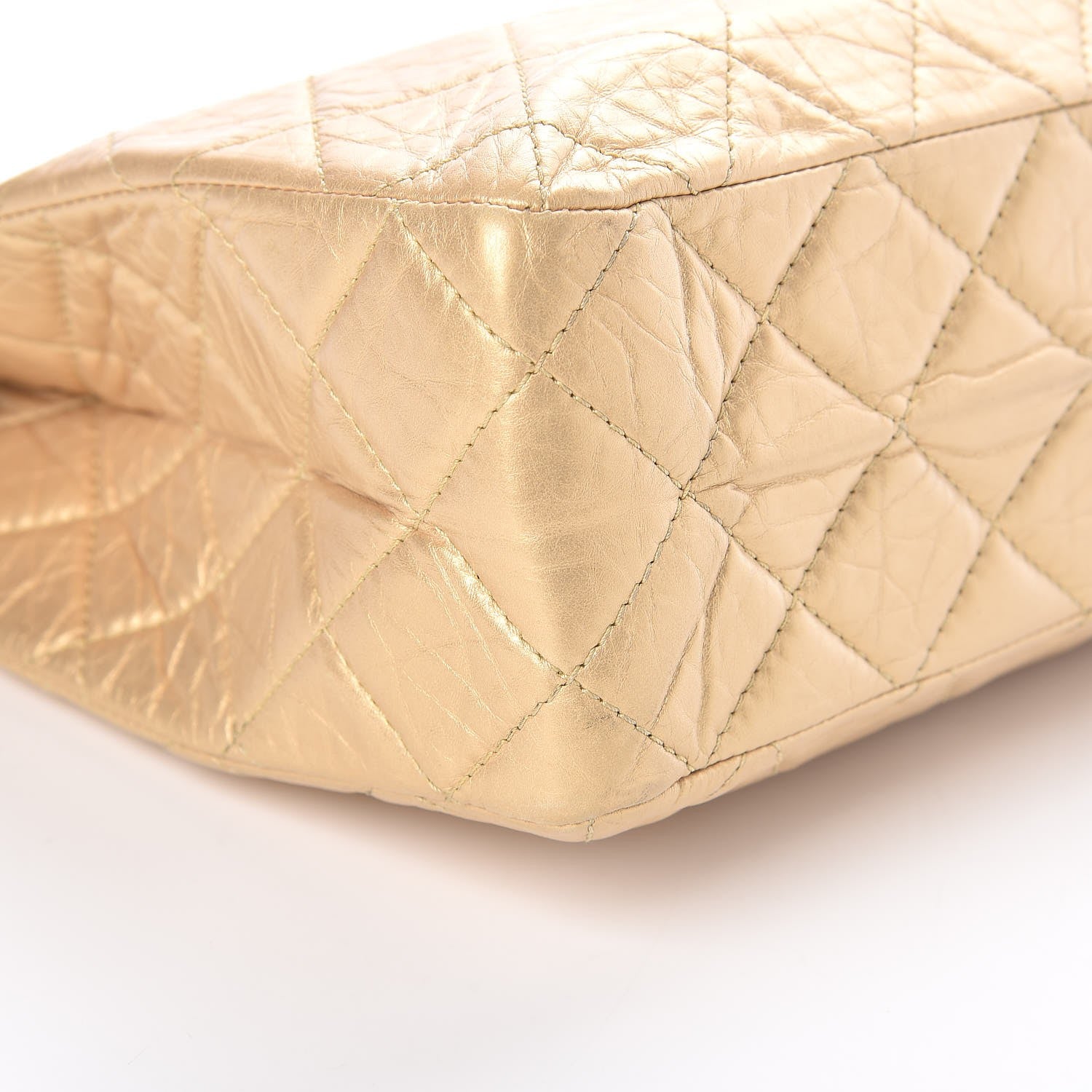 Chanel Metallic Aged Calfskin Quilted Reissue 2.55 Tote Light Gold 9 of 11