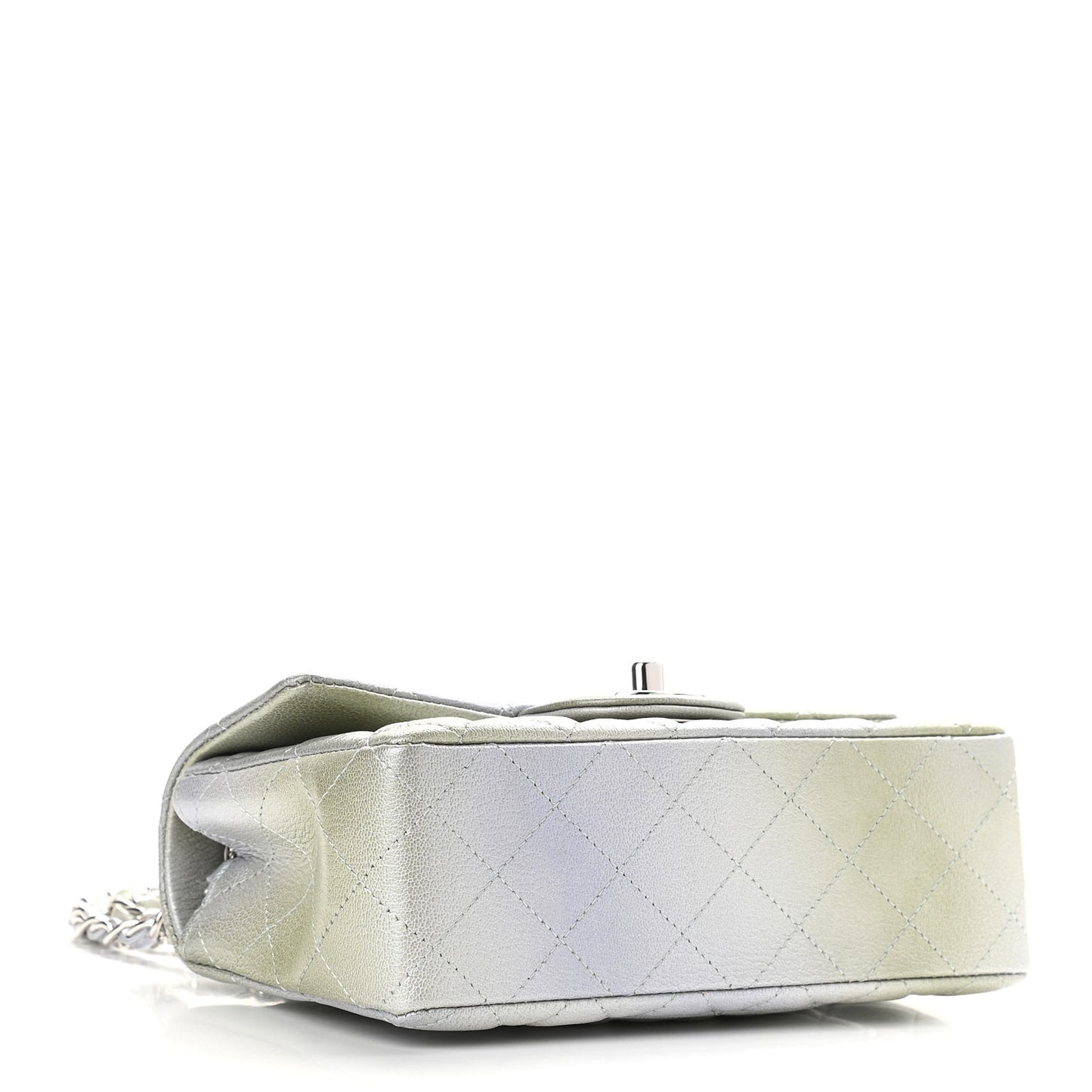 Metallic Goatskin Quilted Ombre Mini Rectangular Flap Grey Green
