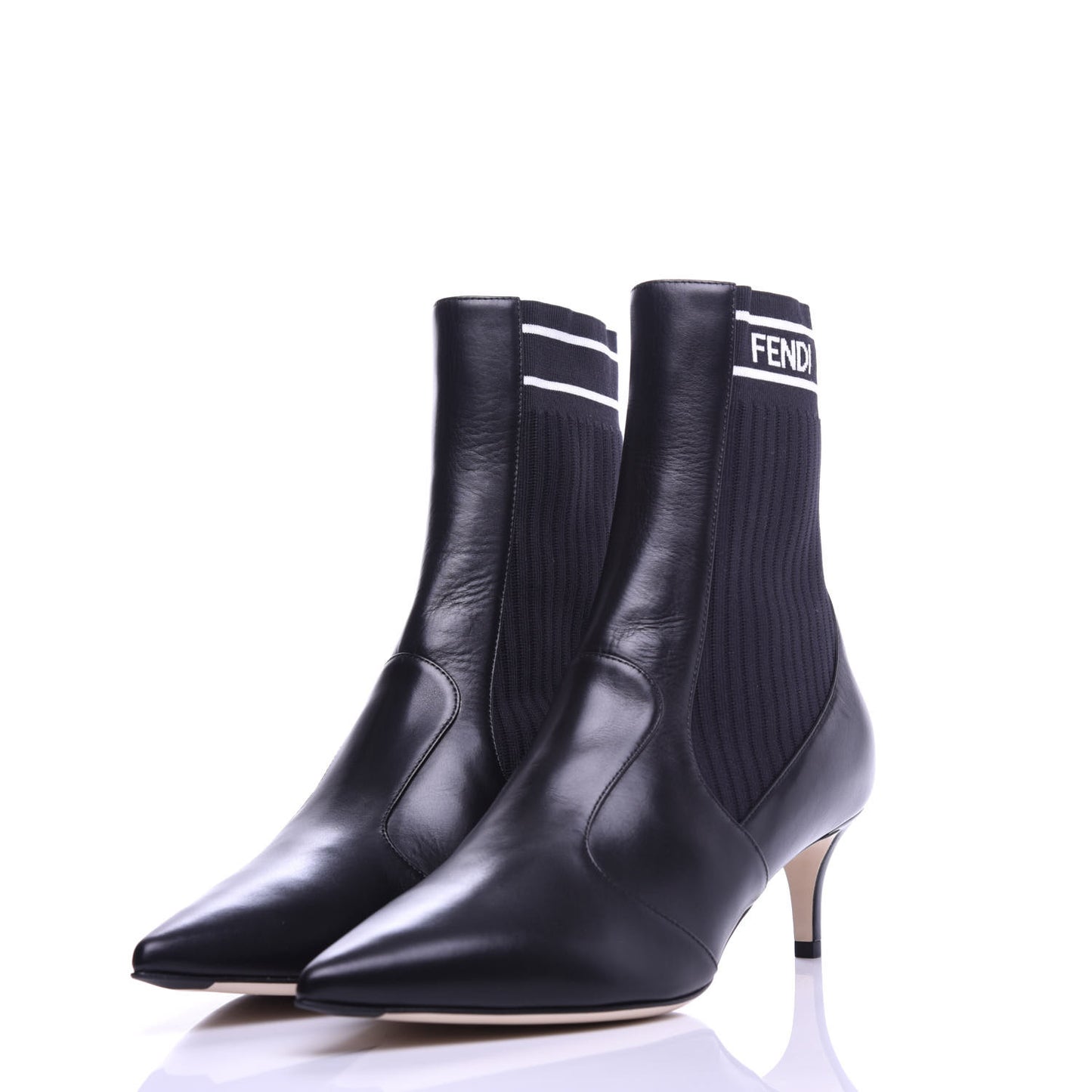 Vitellino Stretch Fabric Logo Rockoko Low Heel Sock Boots 38.5 Black White