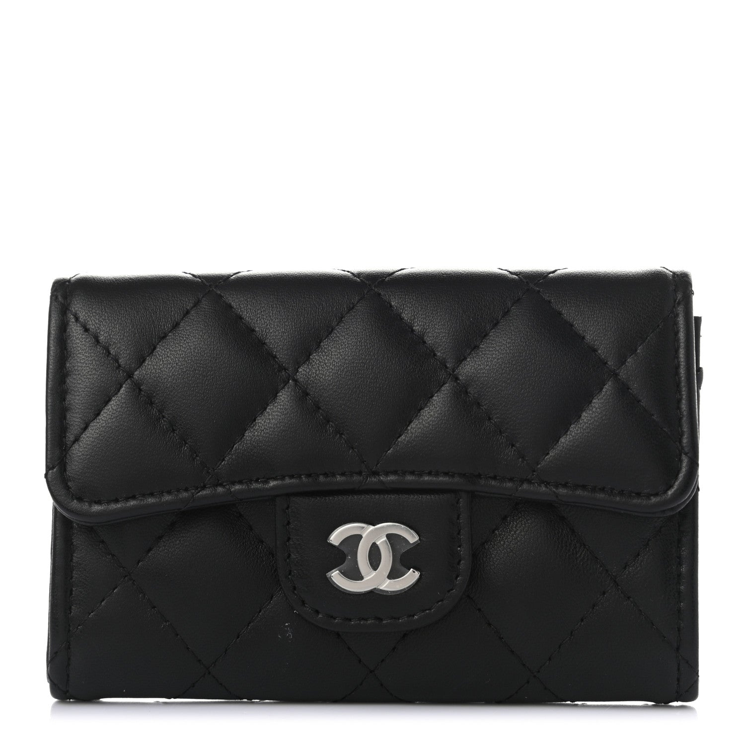 Chanel Lambskin Quilted Flap Card Holder Wallet Black 1 of 8
