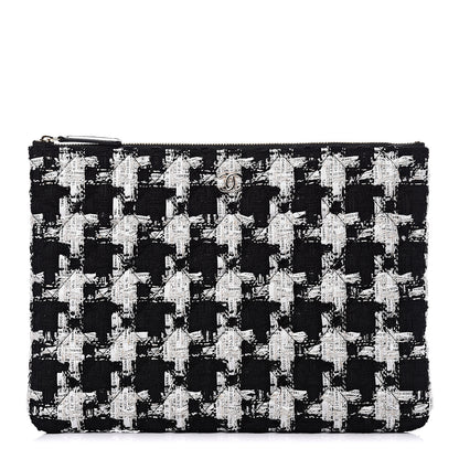 Chanel Tweed Quilted Medium Cosmetic Pouch Black Ecru White 1 of 10