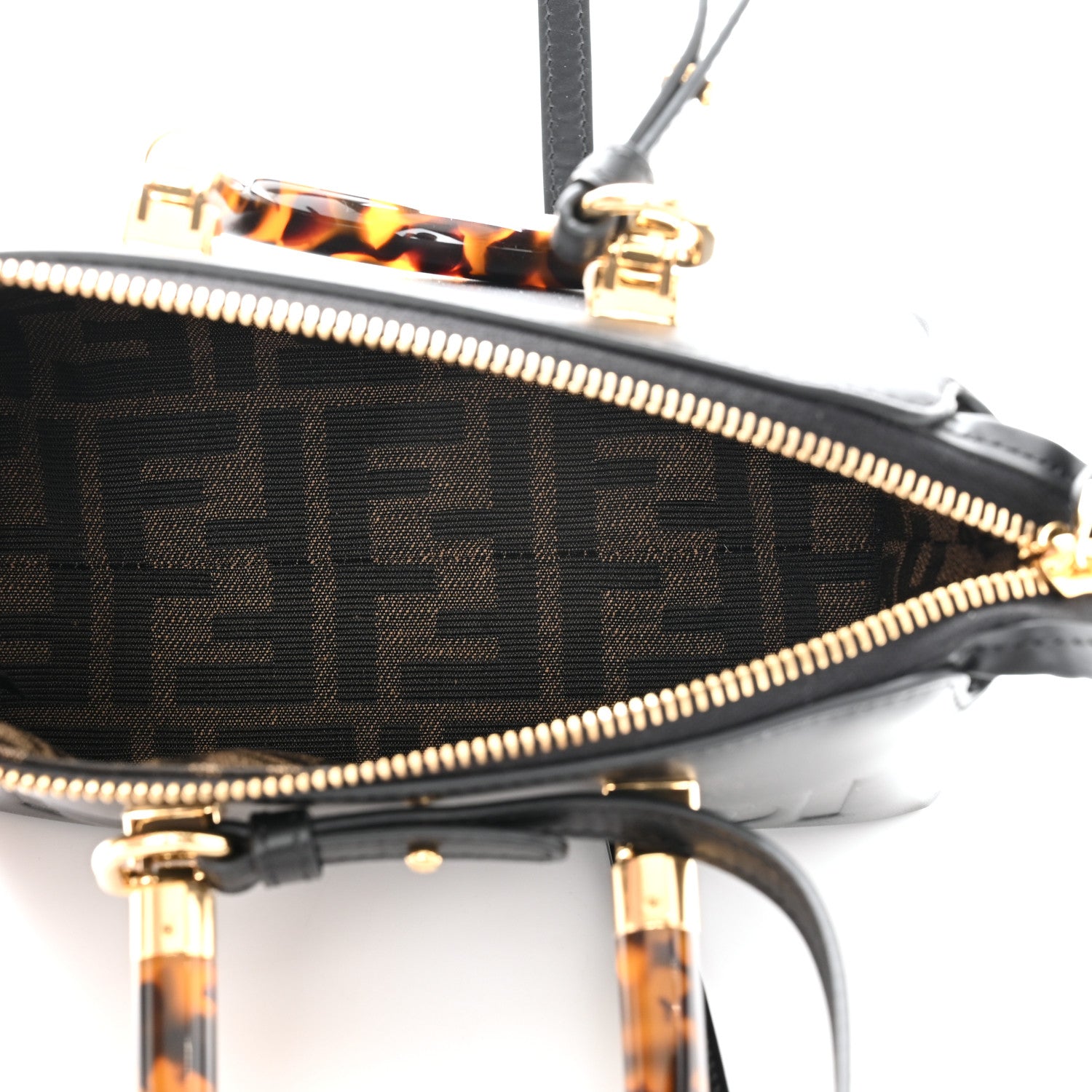 Fendi Vitello King Plexiglass Logo Embossed Mini By The Way Top Handle Boston Bag Black 5 of 10