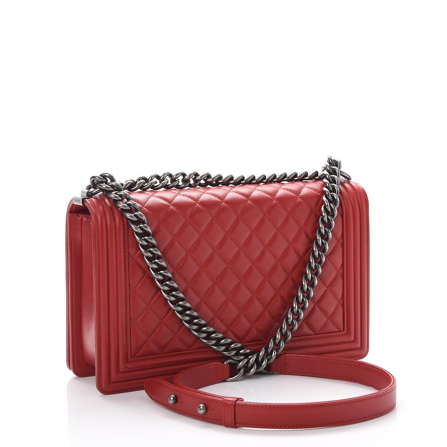 Lambskin Quilted New Medium Boy Flap Red