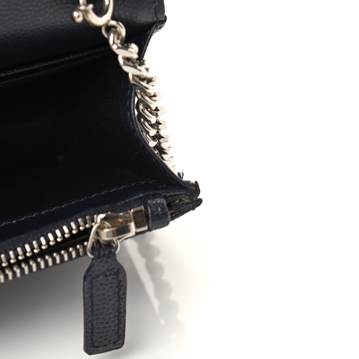 Saint Laurent Grain De Poudre Matelasse Chevron Monogram Envelope Chain Wallet Navy 9 of 9