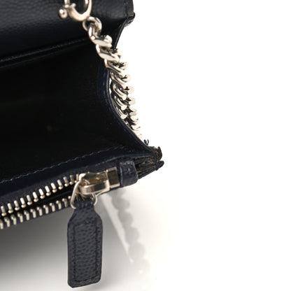Saint Laurent Grain De Poudre Matelasse Chevron Monogram Envelope Chain Wallet Navy 9 of 9